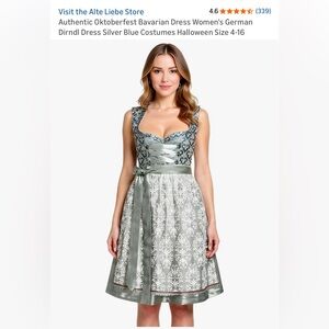 NWT Alte Liebe Oktoberfest Bavarian Dirndl Dress German Silver Blue Size 8
